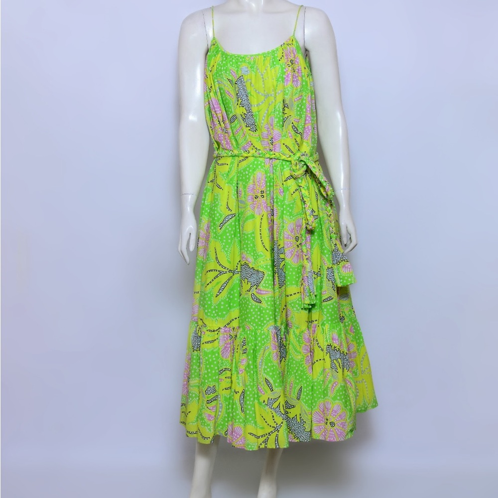 RHODE NEON GREEN BOTANICAL LEA DRESS